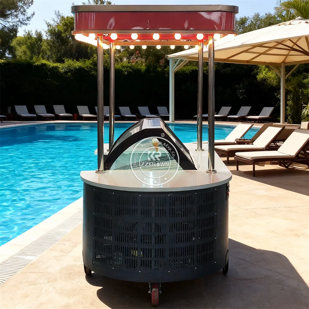 

Portable Custom Luxury Frozen Ice Cream Cart Gelato Popsicle Freezer Display Food Selling Cart for Outdoor Events