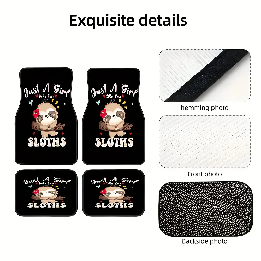 4pcs Set Of Adorable Heart-shaped Cartoon Sloth-patterned Car Rubber Mats, Universal Non-slip Floor Mats, Easy To Clean, Pet-fri