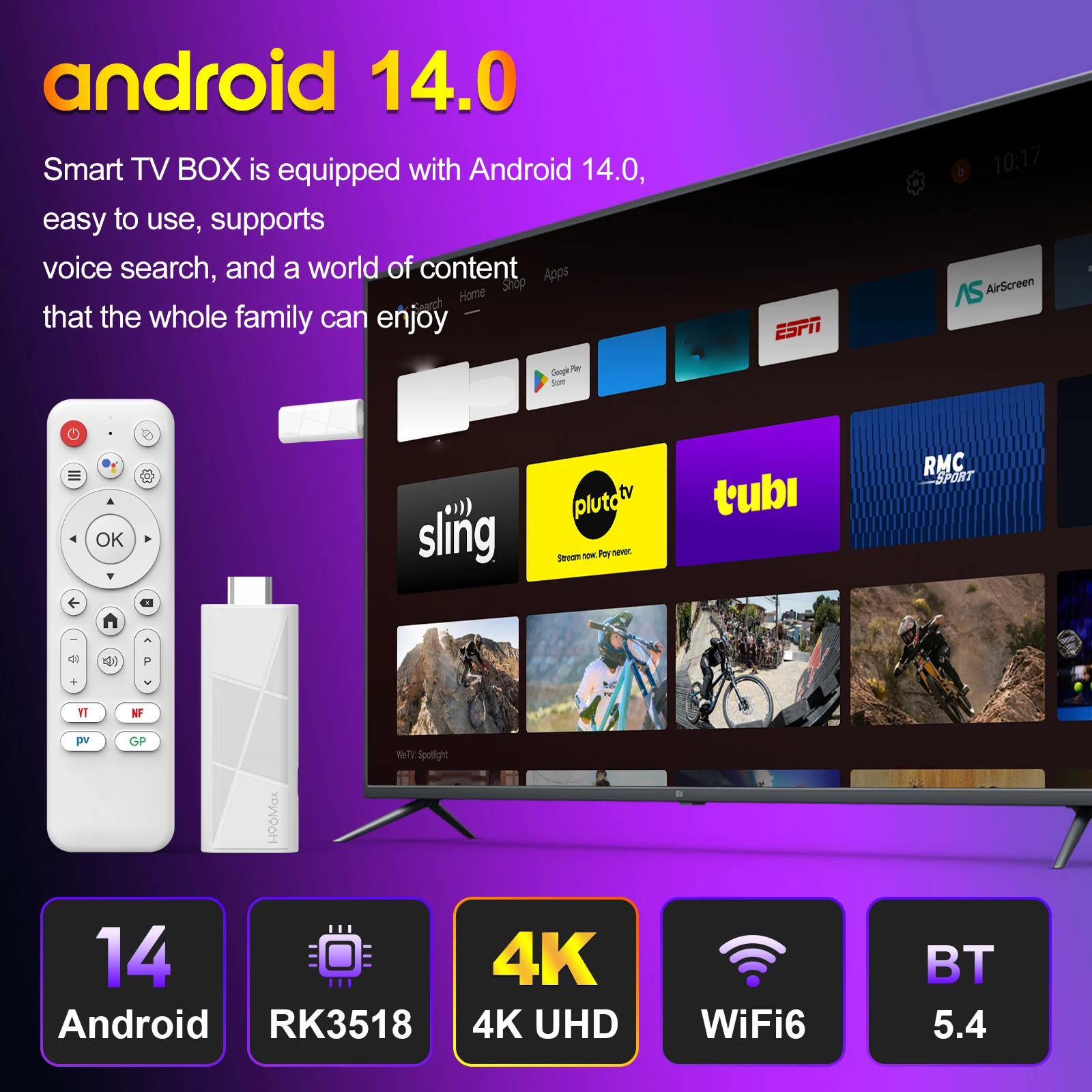 H96 MAX RK3518 4K Android TV Stick 8GB/16GB