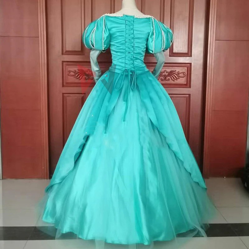 New Style Arieling Princess Cosplay Costume Green Pink Dress Sleeve With Pearl For Adult Women Halloween Party Custom Made