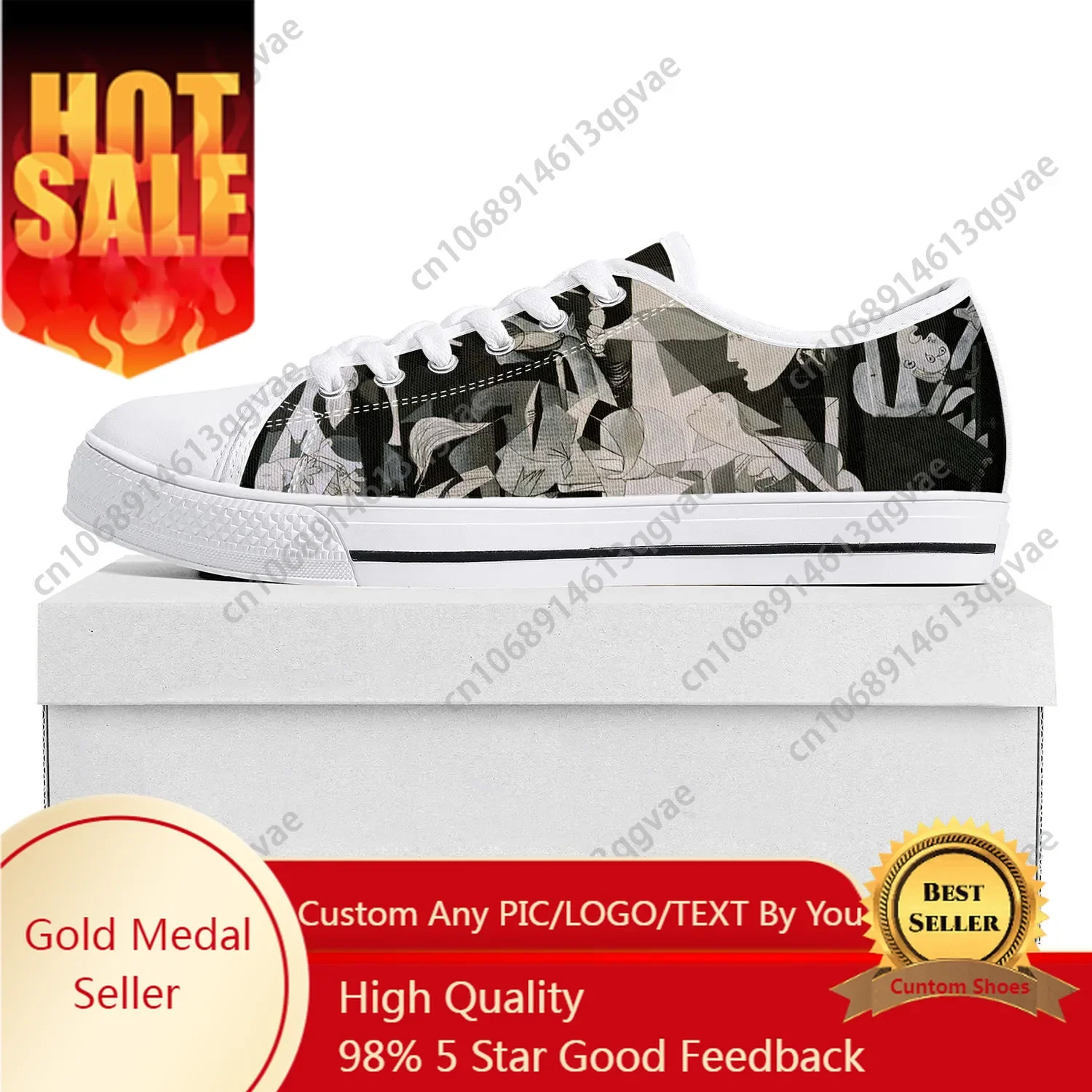 

Picasso Famous Oil Paint Guernica Low Top High Quality Sports Shoes Men Ladies Teenagers Canvas Shoes Couple Custom Shoes