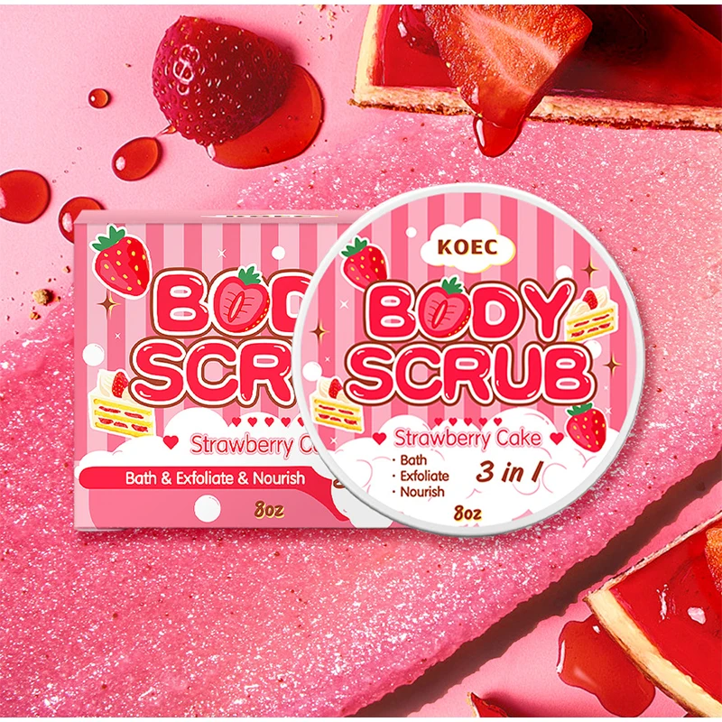 Strawberry Cake Body Scrub Bath & Exfoliate &nourish 3 In 1 Deep Cleansing Various Plant Oil Sweet Coconut Fragrance Bath Salt