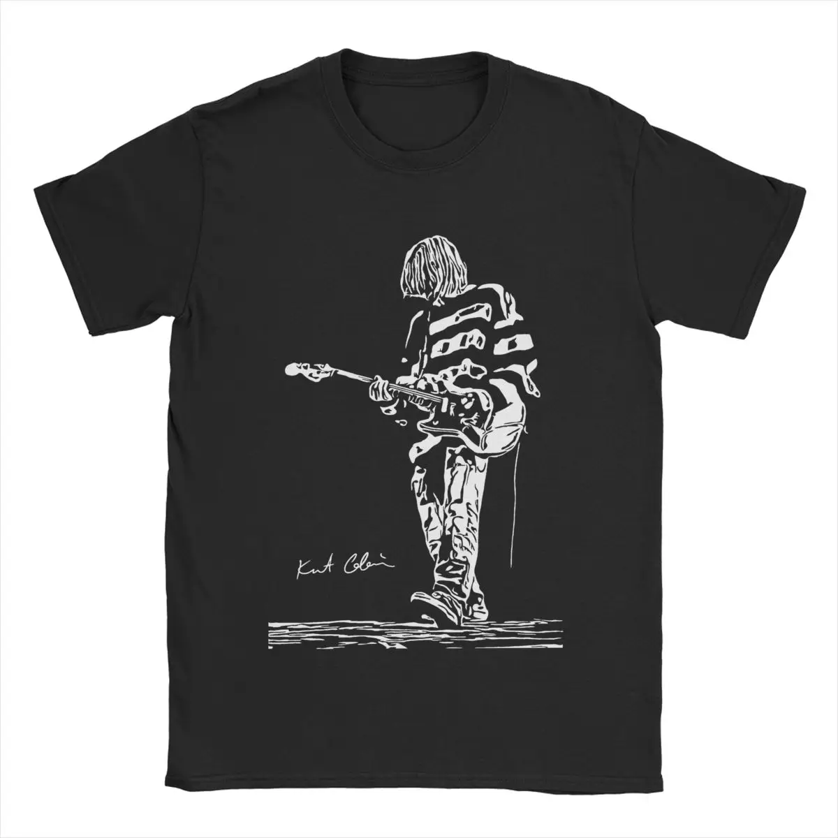 Kurt Cobain Guitar Men's T Shirts Cool Tee Shirt Short Sleeve Crewneck T-Shirt 100% Cotton Classic Clothing