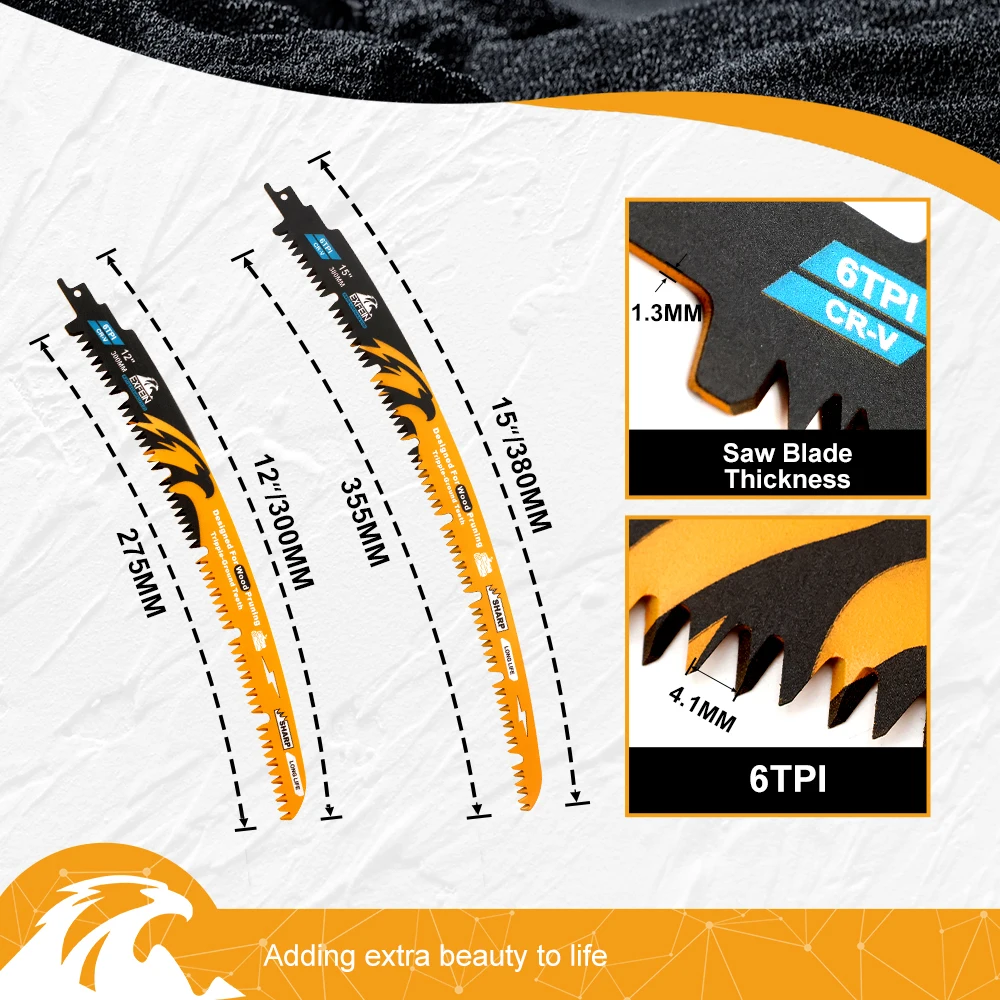 EXFEIN الأسنان الترددية المنشار بليد مجموعة تشذيب المنشار قطع سجل الخشب التشذيب لتقليم الأشجار قطع الخشب