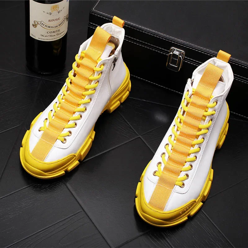 Top Quality Fashion Men\'s Casual Shoes Leather Platform Boots Men Sneakers Male Man Trending Leisure High Tops Shoes for Men