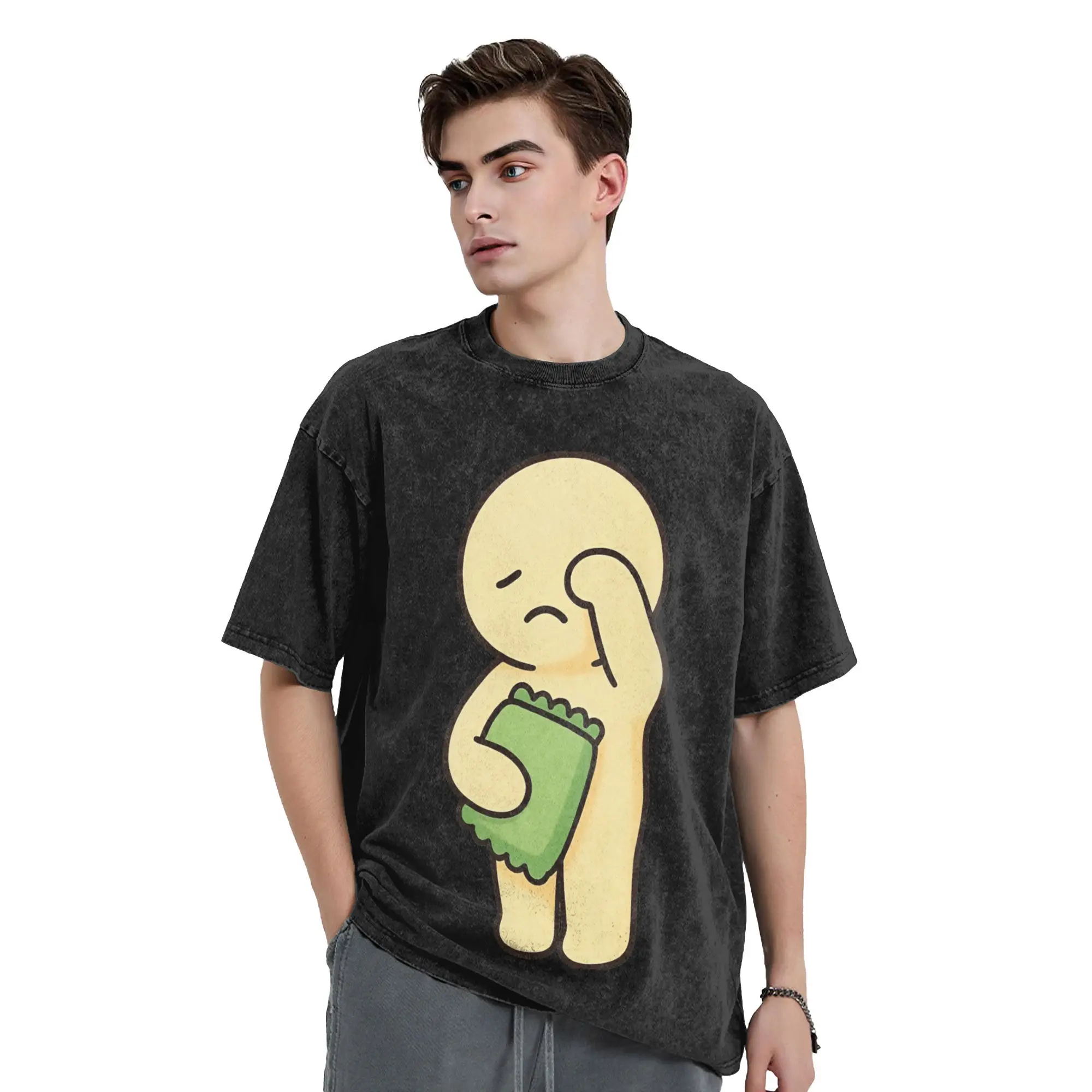 

Crying Smiski Holding Green Candy T-Shirt Summer Retro T-Shirts Cotton Harajuku Tshirt For Couple Short Sleeve Printed Clothing