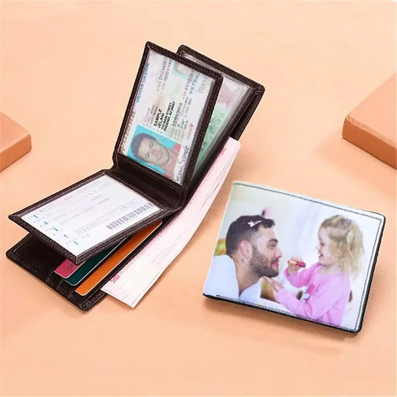 Personalized Double Photo Gift Men Wallets Small Money Purses Custom Two Pictures Gifts for Him Husband Father's Birthday Day