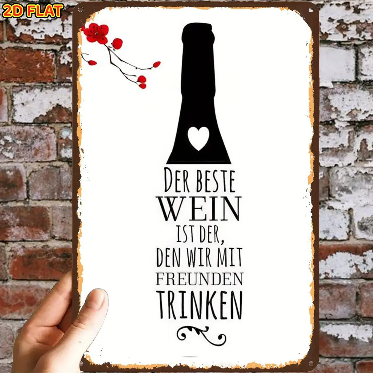 2D Flat, 1pc, Best Wine with Friends SignMetal Sign, Pre-Drilled Holes, Suitable for Indoor, Garden, Outdoor, Home, Office,