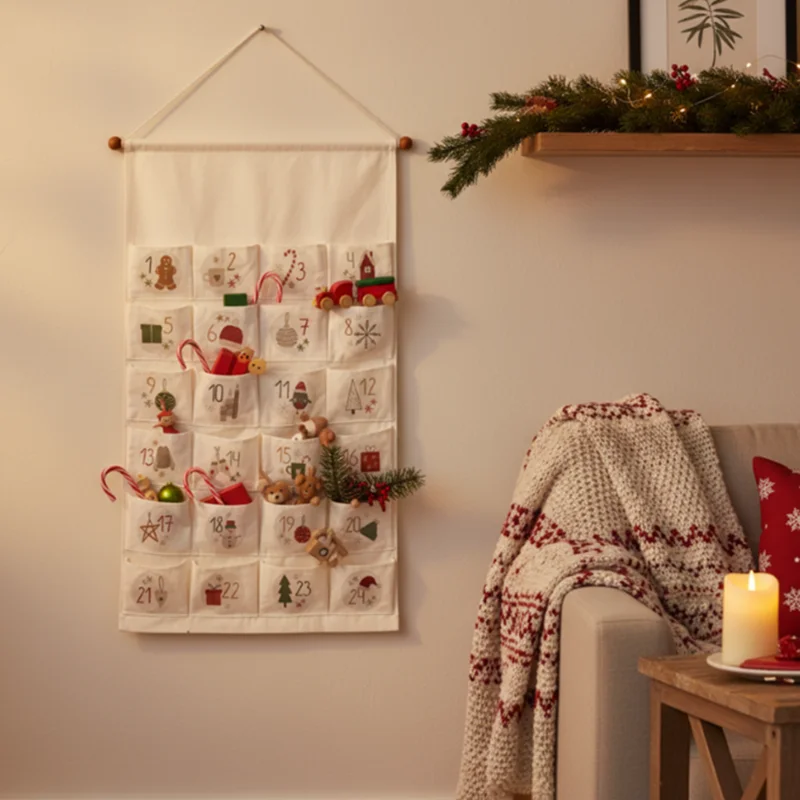 Personalized Christmas Advent Calendar with 24 Pockets High-Quality Canvas Wall-Mounted Storage Bag Holiday Decoration Custom