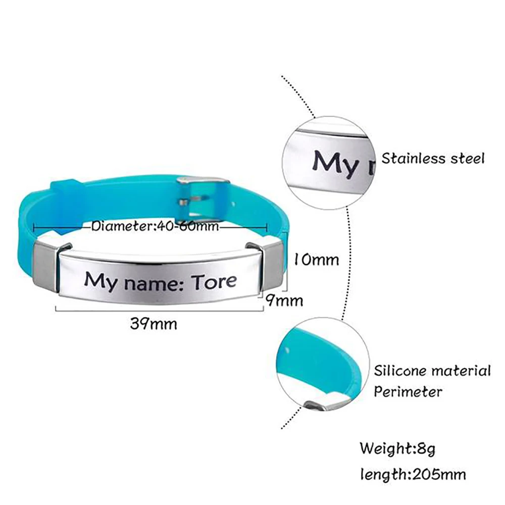 Bracelet d'identification Airtag personnalisé pour personnes âgées, coffre-fort pour bébé, SOS, nom personnalisé, téléphone sécurisé, en Silicone souple, identité pour enfant