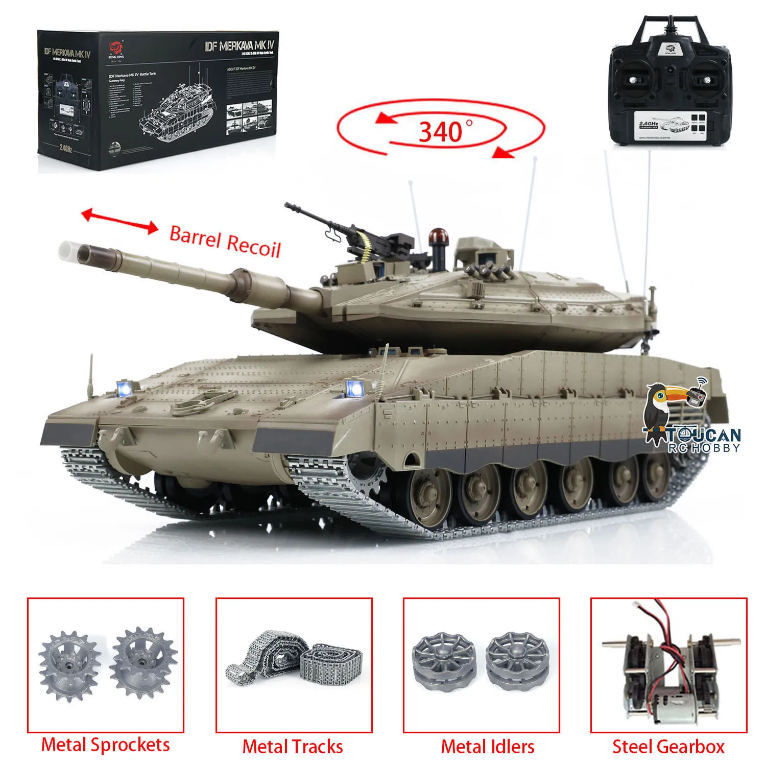 1:16 Heng Long RC Military Battle Tanks TK7.0 IDF Merkava MK IV 3958 Upgraded Edition Metal Tracks Toucan Remote Control Cars