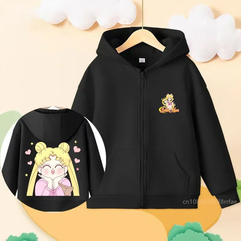 Sailor Moon anime children\'s hooded zipper hoodie hoodie casual fashion top jacket for boys and girls aged 3-14