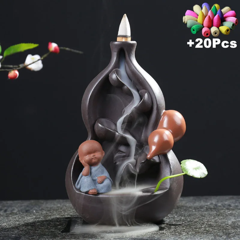 

With 20Cones Ceramic The Monk Incense Buddha Holder Home Decor Office Ornament