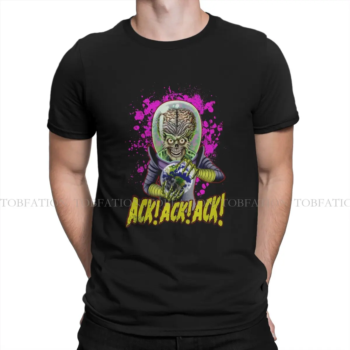 Ack Round Collar TShirt Mars Attacks Alien Sci-Fi Movies Fabric Original T Shirt Man\'s Clothes Individuality Fluffy