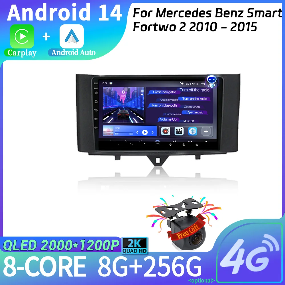 

Car Radio For Mercedes Benz Smart Fortwo 2 2010-2015 Android 14 Multimedia Navigation Wireless Carplay Stereo Screen