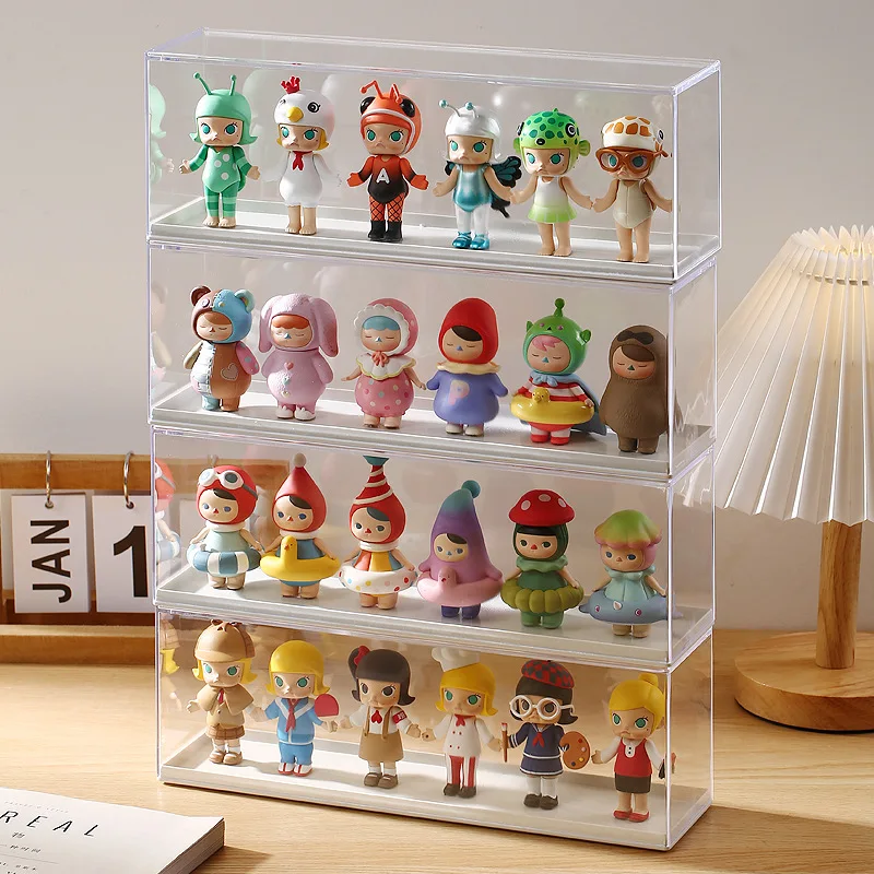 Clear Showcase Cartoon Doll Acrylic Blind Box Figures Display Case Figures Display Stand Dust Proof Doll Toy Storage Box