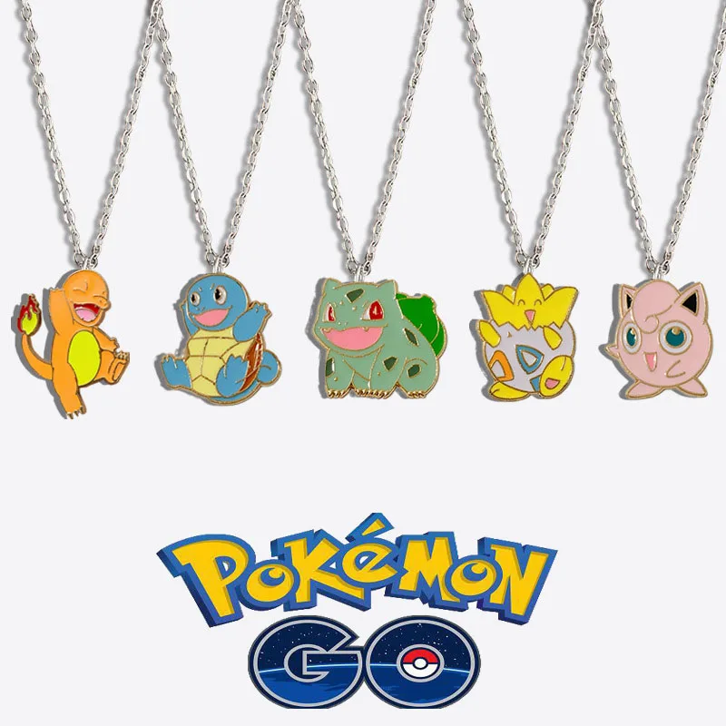 Anime Pokemon Pikachu Necklace Cartoon Figrues Pikachu Bulbasaur Children Toys Necklaces Pendant Kawaii Chain Birthday Gifts