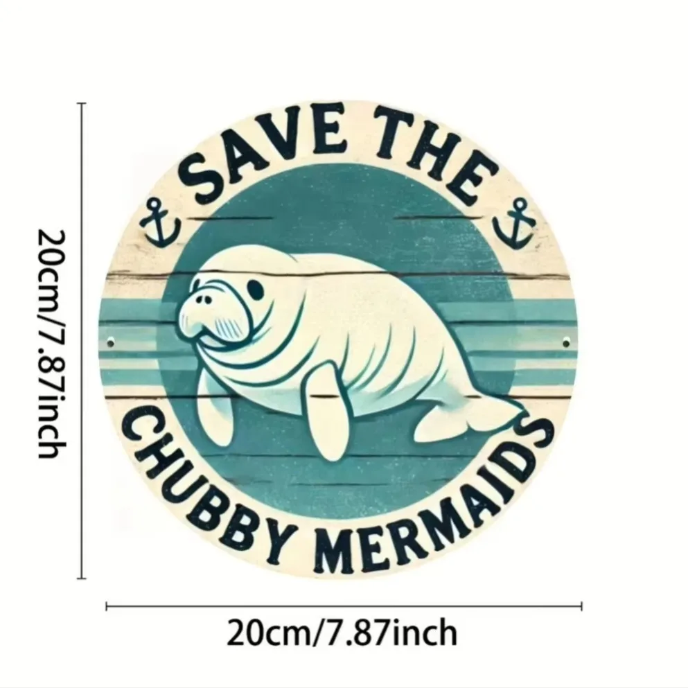 "Manatee Illustration" Round Decorative Art | Unique Coastal Bathroom Decor | Ideal for Beach Houses & Nautical Spaces