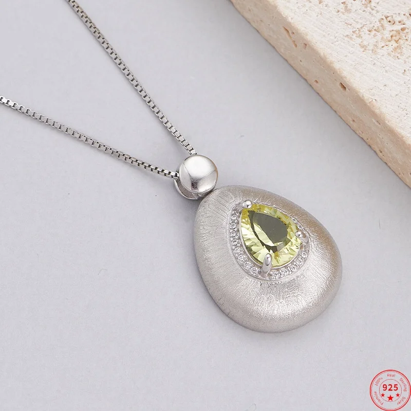 S925 Sterling Silver Charms Pendants for Women Wire Drawing Surface Eaterdrop Inlaid Yellow Crystal Fashion Jewelry Wholesale