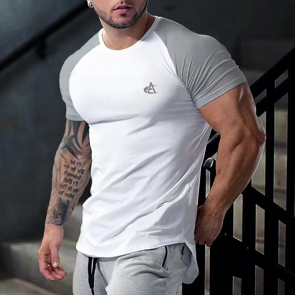 Mens Patchwork T-Shirts Muscle Slim Fit Moisture Wicking Gym Workout Tee Short Sleeveless Fitness Bodybuilding T Shirt