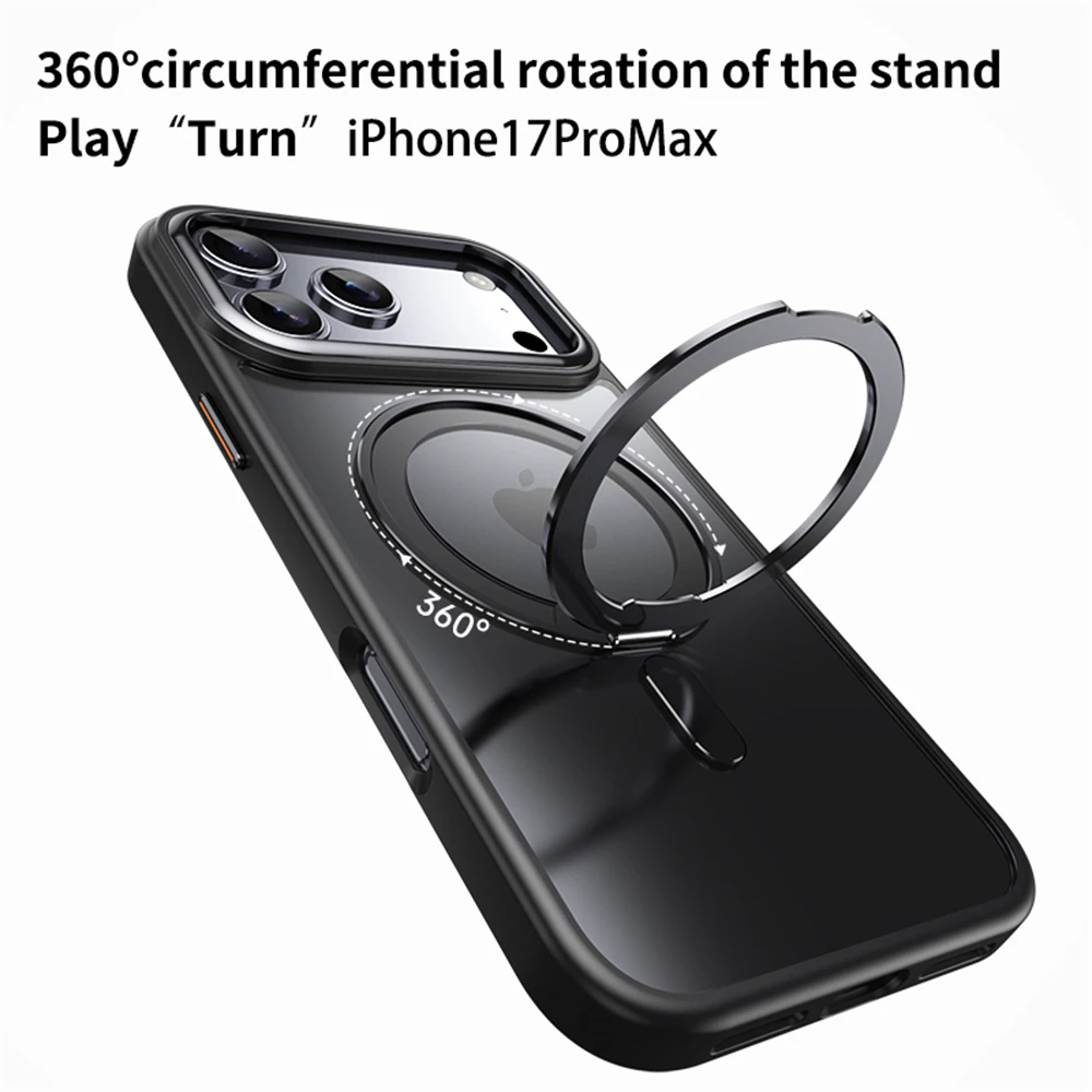 Luxury Metal Ring Stand Clear Phone Case for IPhone 17 Air 16 15 14 Plus 13 Pro Max Magnetic Wireless Charge Shockproof Cover - view 6