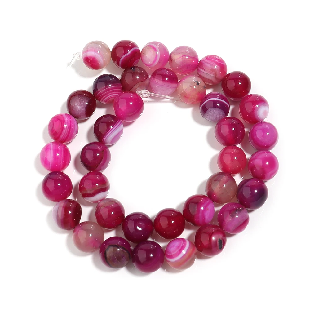 1 Strand Pink Natural Agate Loose Beads Gemstone RoundNatural Stone Beads for Jewelry Making DIY Bracelet Necklace 4/6/8/10/12mm