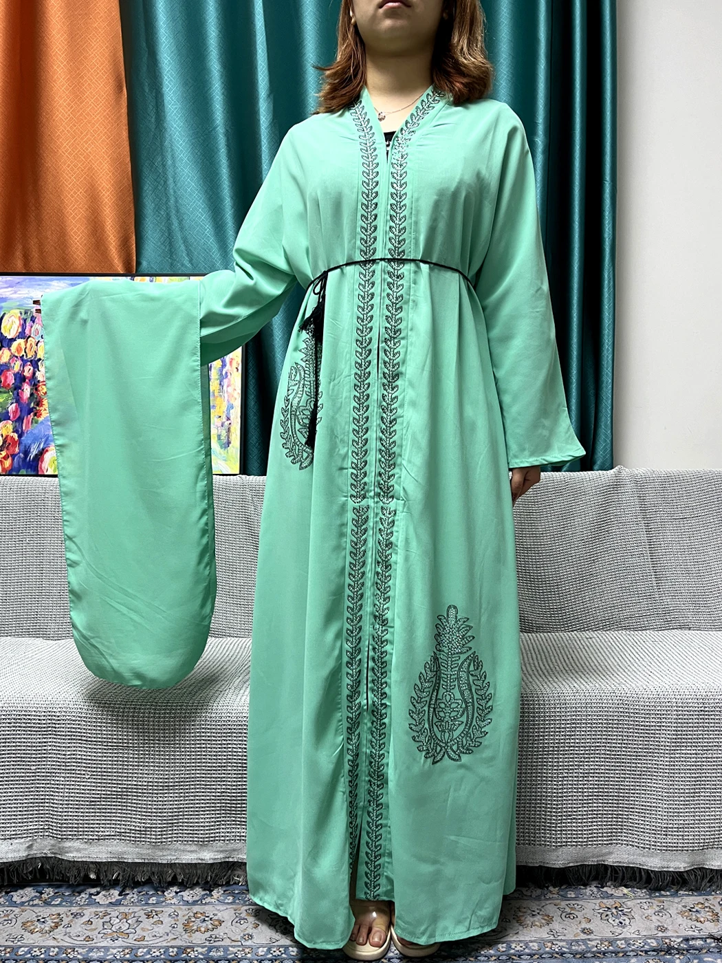 Abayas Ouvertes Musulmanes pour Femmes, Robe Africaine en Mousseline de Soie, Diamants, Robes de Soirée Islamiques avec Turban, Mode 2024