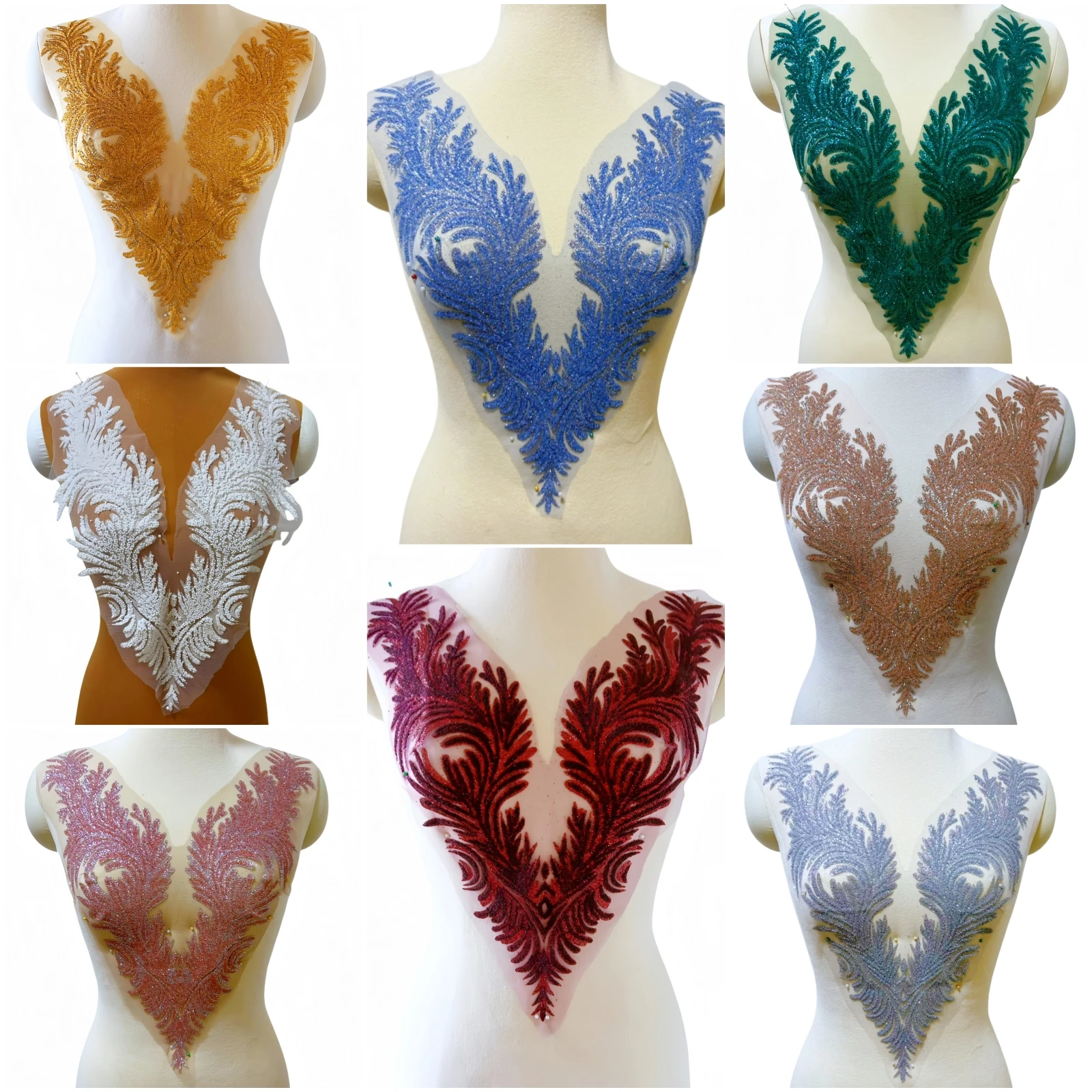 

Chest Neck Ornament Clothes Sequins Patches Appliques V shape Decorative,Sewing For Design Diy Wedding Evening Dress Prom Gown