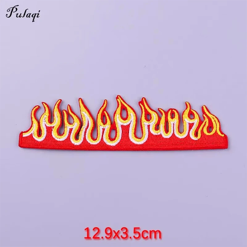 Flame Patch Iron On Patches For Clothing Sticker Punk Skull Embroidered Patches On Clothes DIY Sewing/Fusible Applique