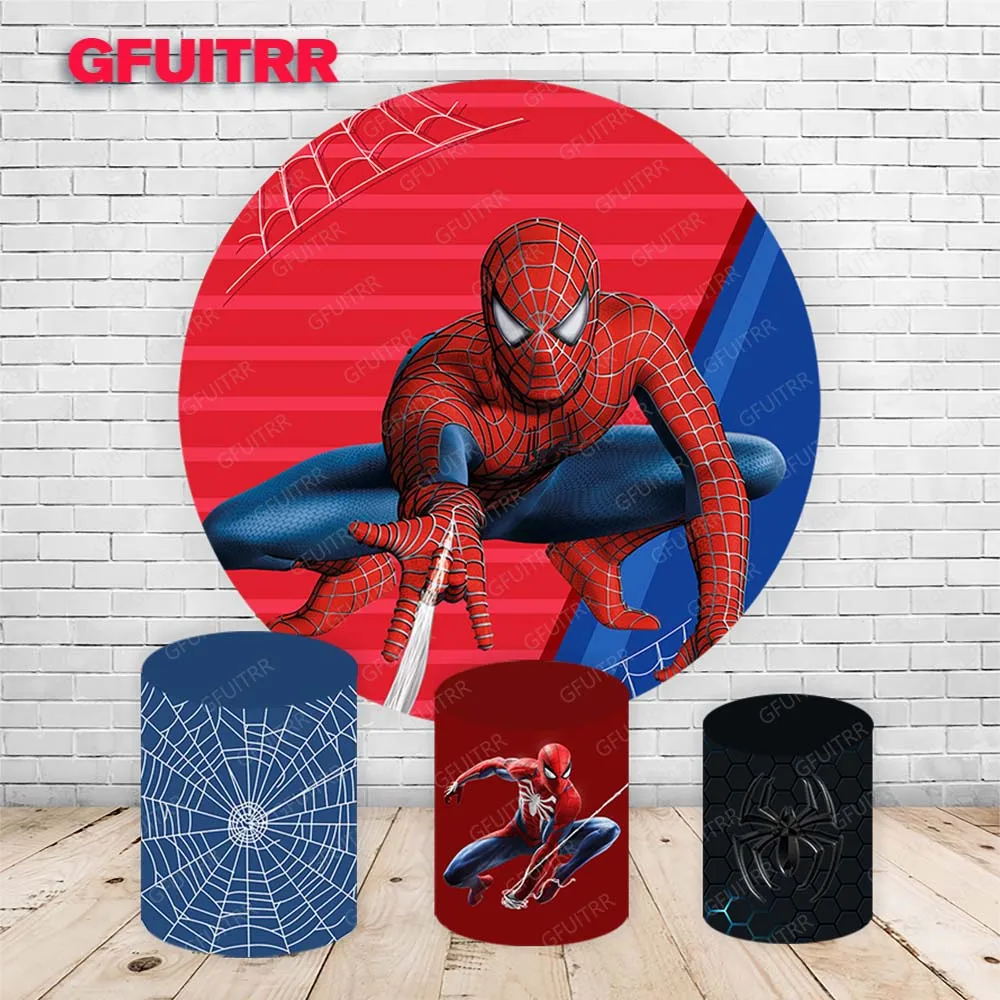 Disney Spiderman Backdrop Round Superhero Birthday Party Baby Shower Photo Photography Background Red Circle Photo Booth Props