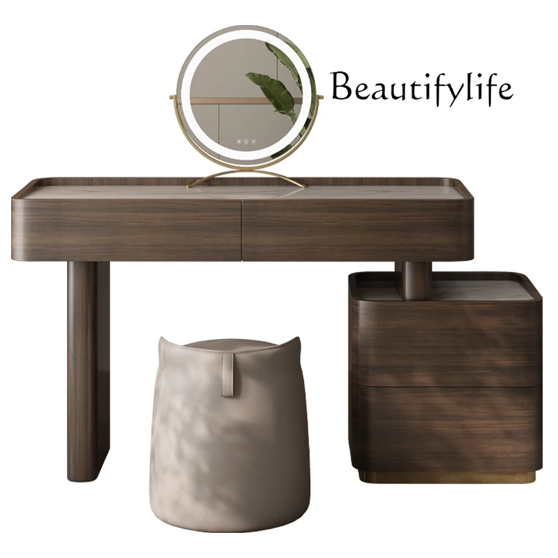 

Italian light luxury designer high-end walnut color dresser modern minimalist bedroom small apartment retractable makeup table