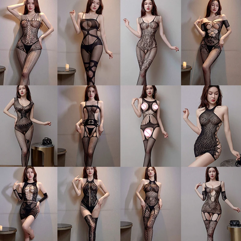 

See-Through Bodystocking Women'S Babydoll Teddy Nightwear Open-Crotch Bodysuit Sexy Fishnet Lingerie One-Piece Erotic Costumes