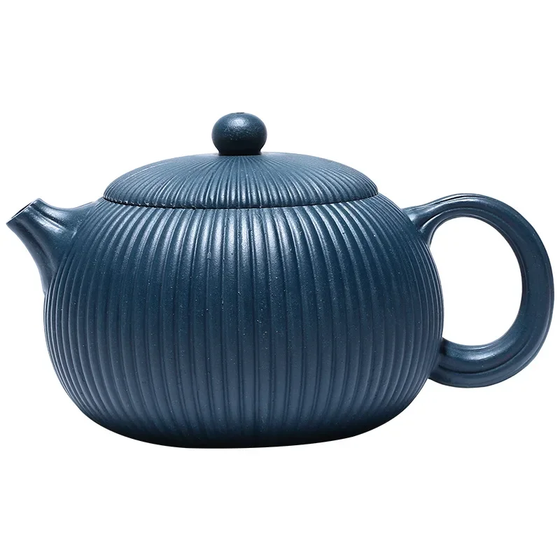 250ml Yixing Famous Purple Clay Teapots Handmade Stripes Xishi Tea Pot Raw Ore Azure Mud Beauty Kettle Authentic Zisha Tea Set