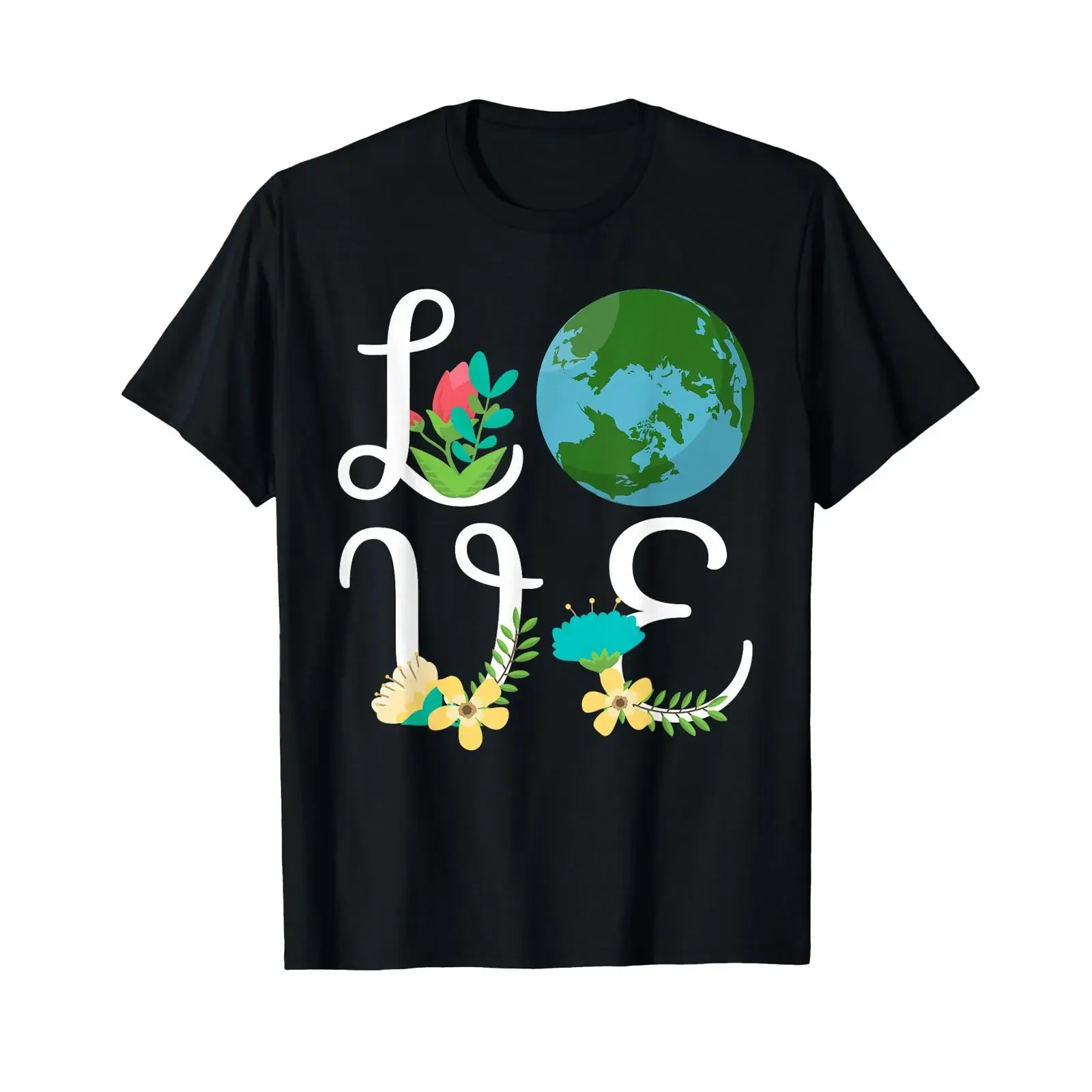 Earth Floral Environment T Shirt vintage Washed streetwear fashion Versatile Slightly homme Stylish Soft Casual Stretched