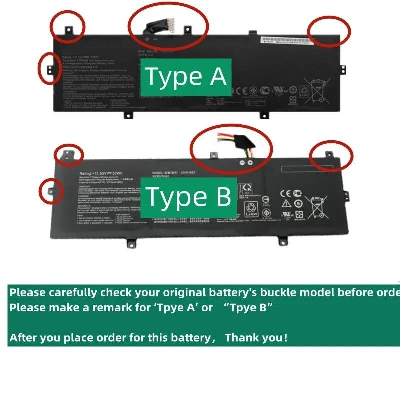 C31N1620 Battery for ASUS Zenbook UX430U 3ICP5/70/81 Laptop 50Wh Type A