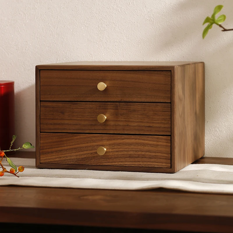 

Black Walnut Solid Wood Multi-layer Desktop Storage Box Cosmetics Drawer Type Tea Room Tea Cake Wenwan Storage Box Premium Sense