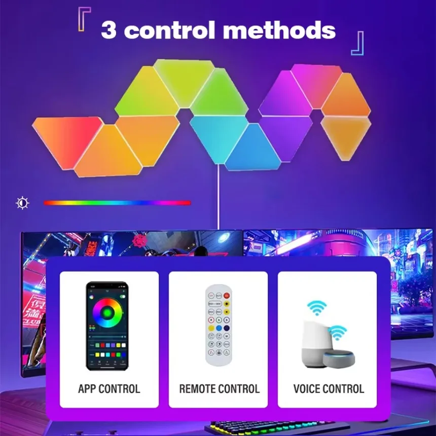 RGB Triangle Quantum Light Remote Control Voice Smart Tuya APP DIY Atmosphere Lamp KTV Game Room Bedroom Decor LED Wall Light