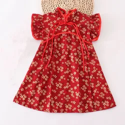 Summer Red Girls Dresses Casual Perform Outfit Kids Cheongsams Costume Vestido Fashion Girl Clothes Baby Chinese Dress Qipao
