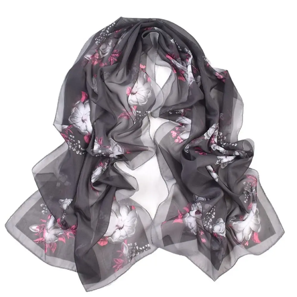 Nuova sciarpa in chiffon con stampa floreale Sciarpe da spiaggia lunghe in seta con scialle morbido e sottile