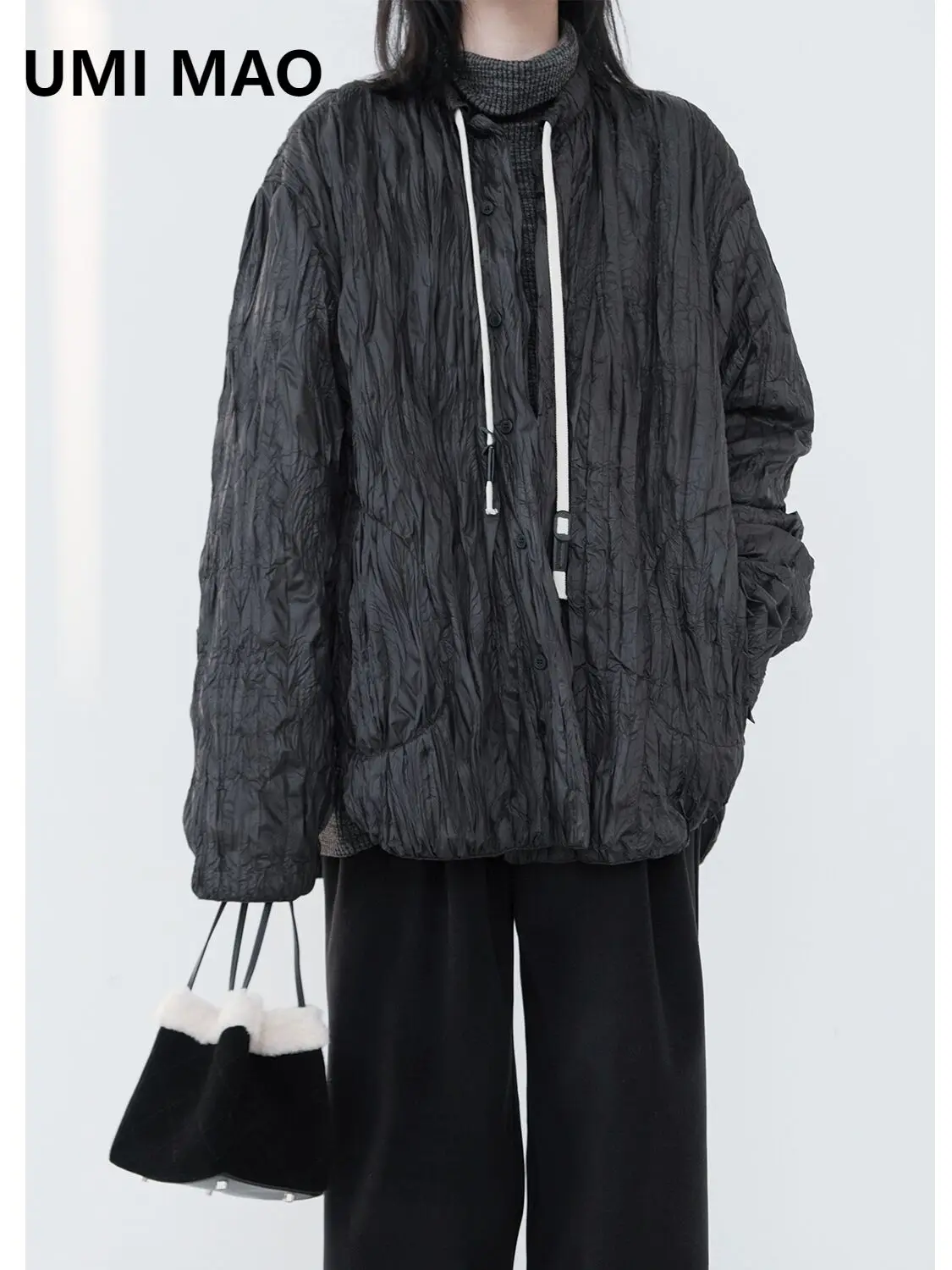 

UMI MAO Yamamoto Dark Style Coat Pleated Texture Cotton Jacket Design Loose And Warm Silhouette Thick Jacket Femme Y2K