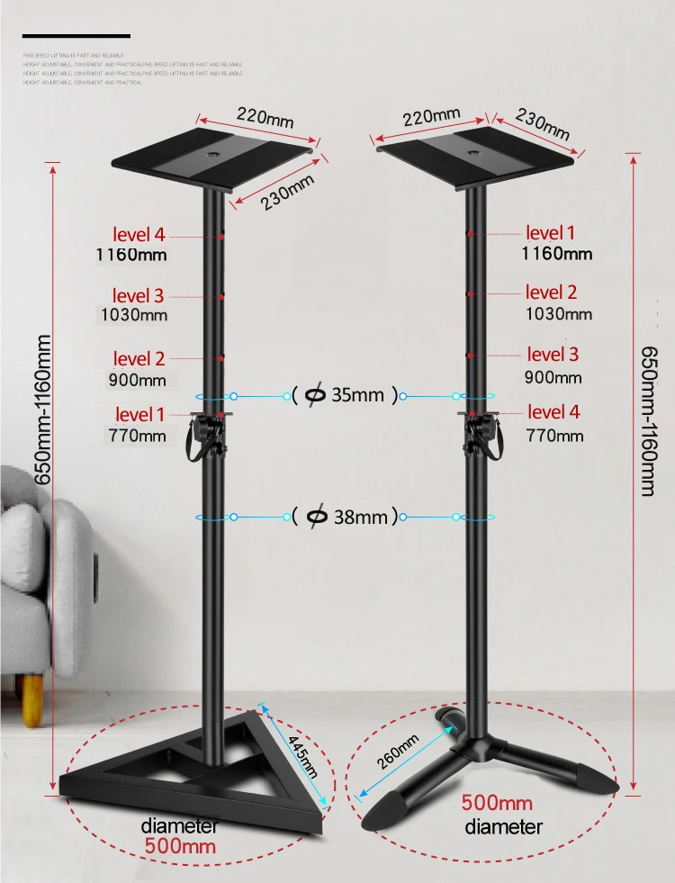 (1ชุด = 1คู่) SF20 68ซม.116ซม.ปรับ Universal ลำโพงเสียงรอบทิศทางขาตั้งไม่มีรู