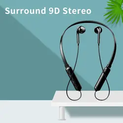 Auriculares inalámbricos 9D con Bluetooth, auriculares estéreo con colgante para el cuello, reducción de ruido, micrófono universal 5,0 para deportes