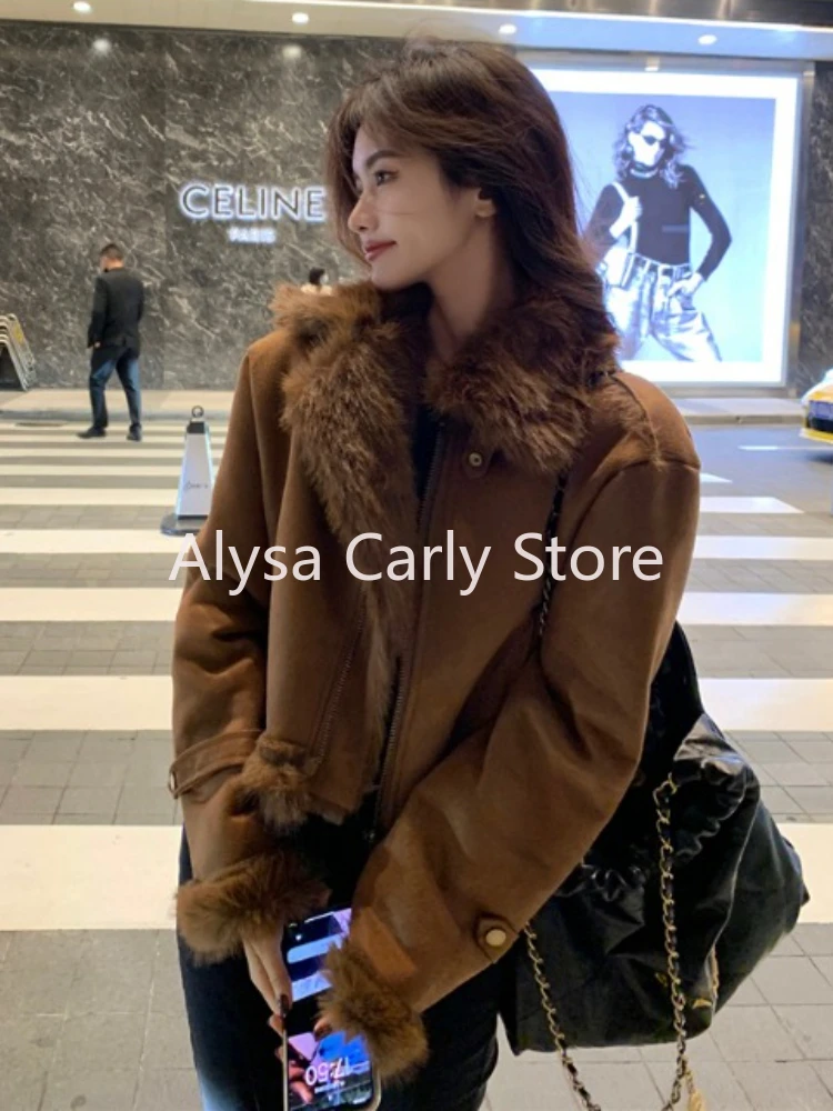 2023 Winter Vintage Leather Jacket Women Casual Warm Loose Long Sleeve Coat Female Fashion Office Lady Korean Elegant Jacket Y2k