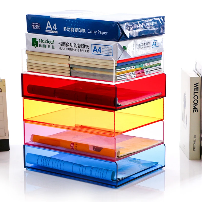 Acrylic A4 File Organizer for Desk Stackable Letter Tray Office Paper Organizer Storage Desktop Document File Sorter