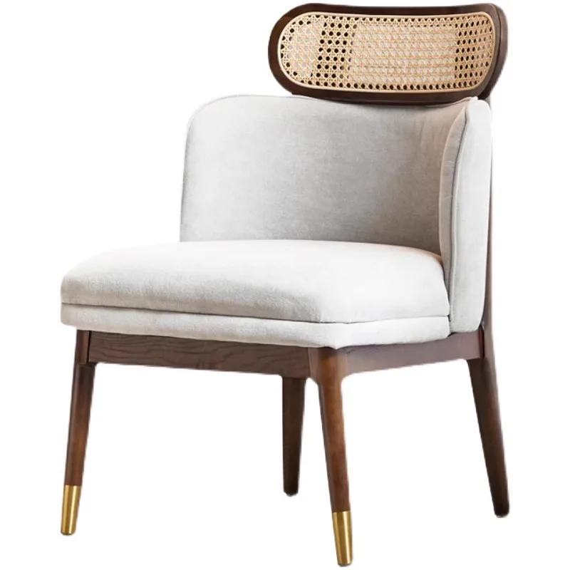 

Italian minimalist solid wood rattan dining chair retro hotel restaurant home soft bag back chair