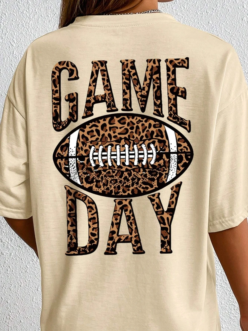 Game Day Leopard Rugby Letter Graphic Female T Shirt Street Hip Hop Short Sleeve Breathable Clothing Oversized Street T-Shirt