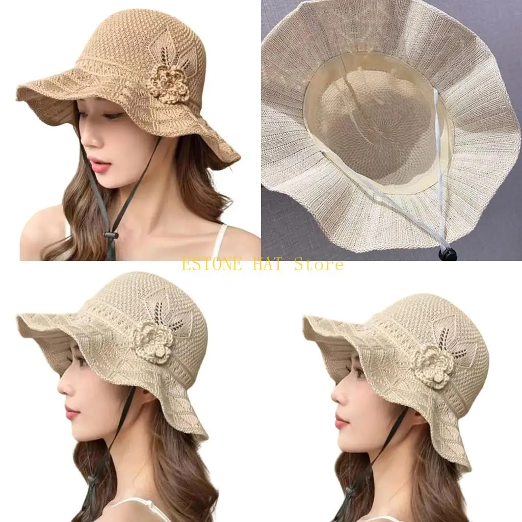 49MF Casual Outdoor Sun Hat for Women with Flower Accent and Easy Packing