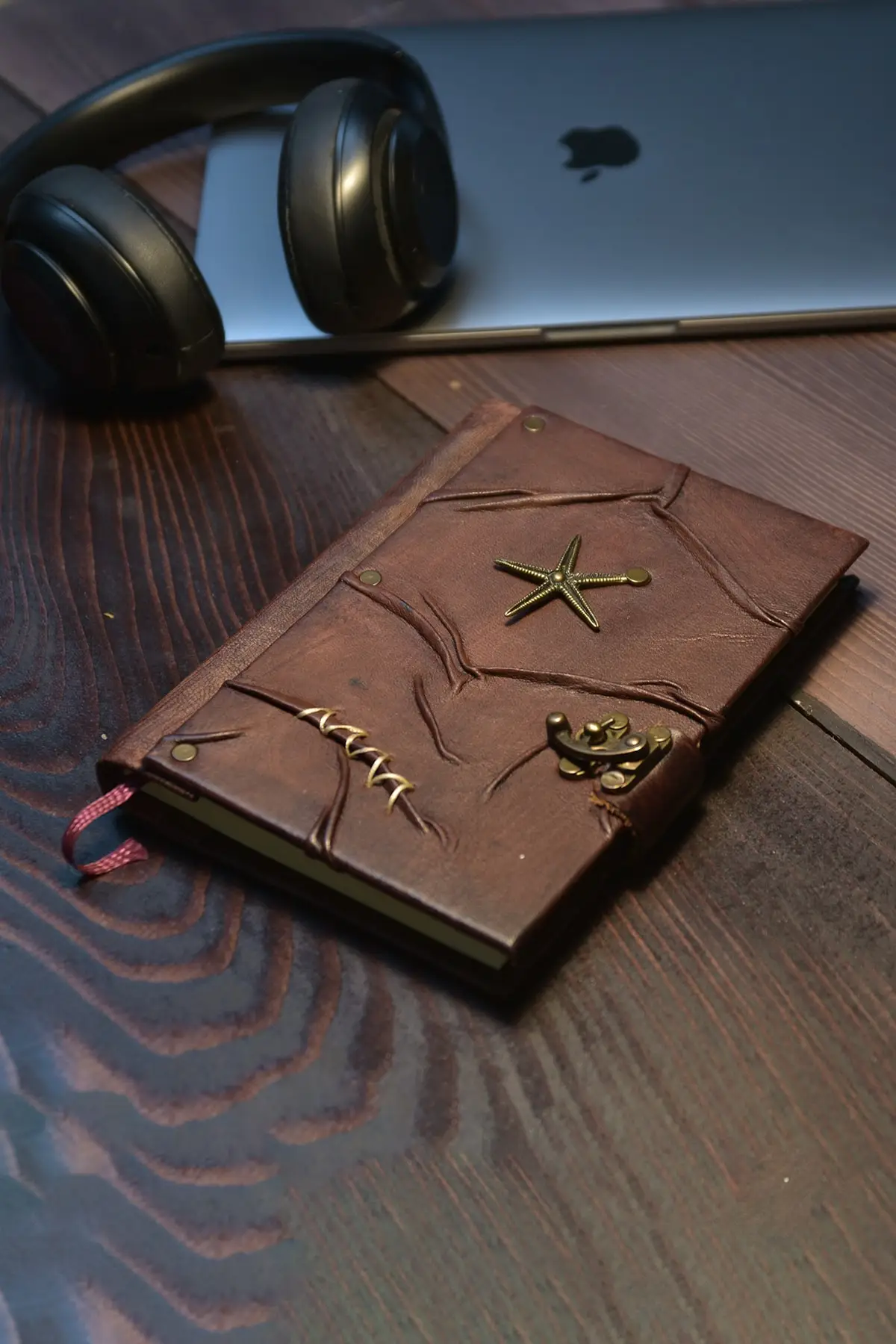 Uras Genuine Leather Şamua Paper Handmade Gift Moment Diary Notebook Sea Star Brown Sketchbook Handmade Book