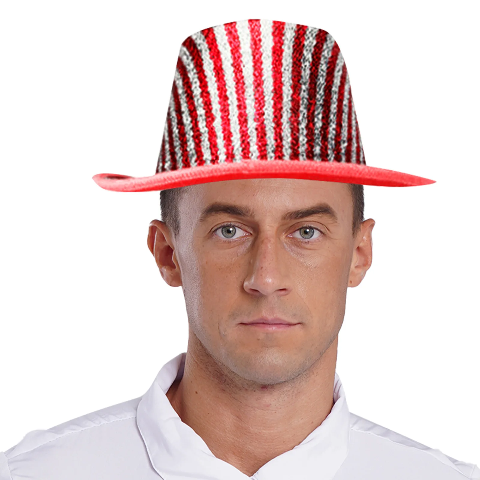 Unisex Circus Color Block Striped Glittery Top Hat Costume Accessory Party Props Supply for Stage Performance Halloween Carnival