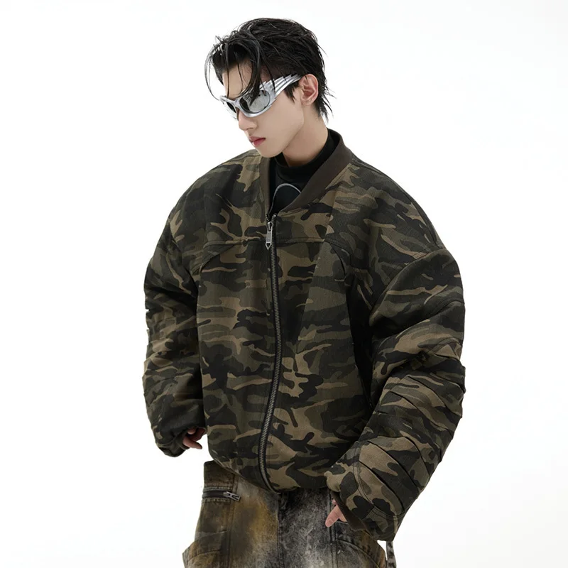 FEWQ Niche Street Camouflage Baseball Uniform Thickened Deconstruction Loose Jacket 2024 Contrast Male Tops Fashion 24E2745